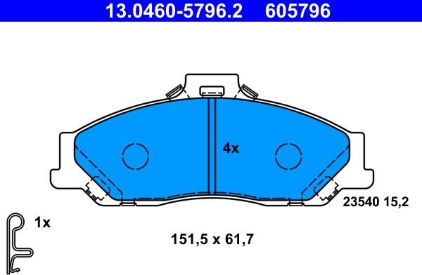 ATE 13.0460-5796.2 - Тормозные колодки, дисковые, комплект unicars.by