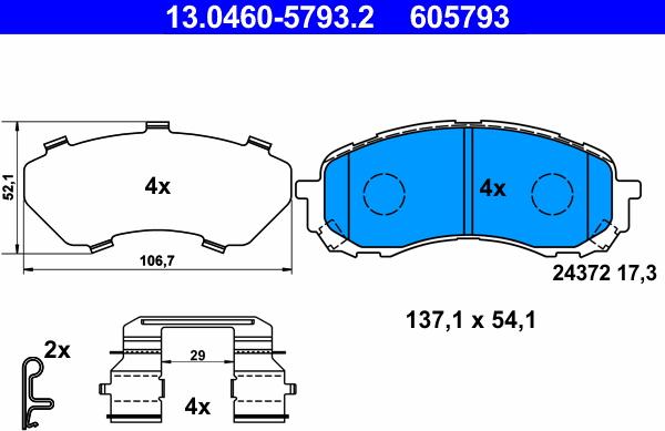 ATE 13.0460-5793.2 - Тормозные колодки, дисковые, комплект unicars.by