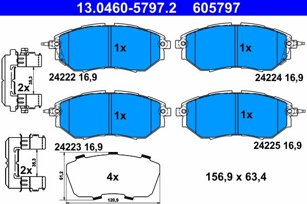 ATE 13.0460-5797.2 - Тормозные колодки, дисковые, комплект unicars.by