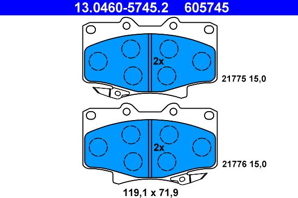 ATE 13.0460-5745.2 - Тормозные колодки, дисковые, комплект unicars.by