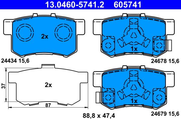 ATE 13.0460-5741.2 - Тормозные колодки, дисковые, комплект unicars.by