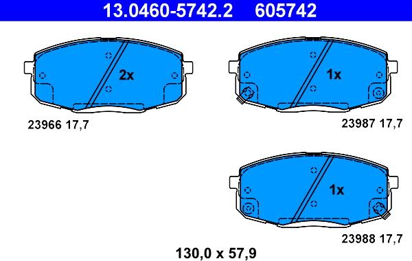 ATE 13.0460-5742.2 - Тормозные колодки, дисковые, комплект unicars.by