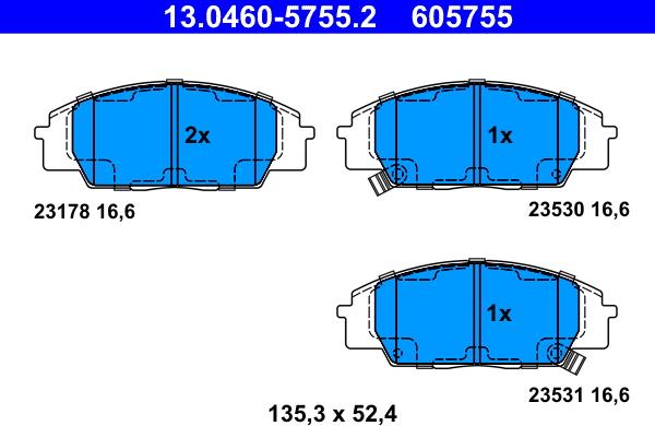 ATE 13.0460-5755.2 - Тормозные колодки, дисковые, комплект unicars.by