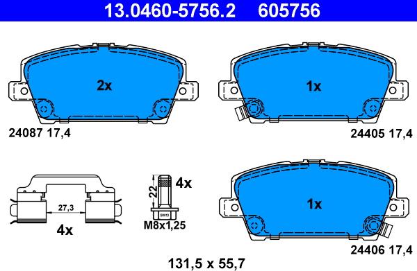 ATE 13.0460-5756.2 - Тормозные колодки, дисковые, комплект unicars.by