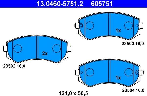 ATE 13.0460-5751.2 - Тормозные колодки, дисковые, комплект unicars.by