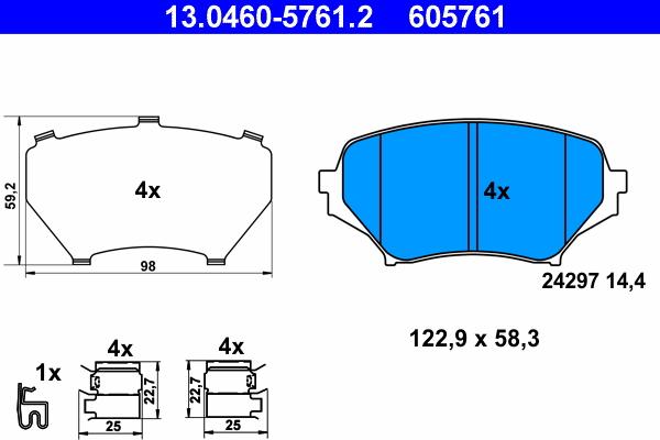 ATE 13.0460-5761.2 - Тормозные колодки, дисковые, комплект unicars.by