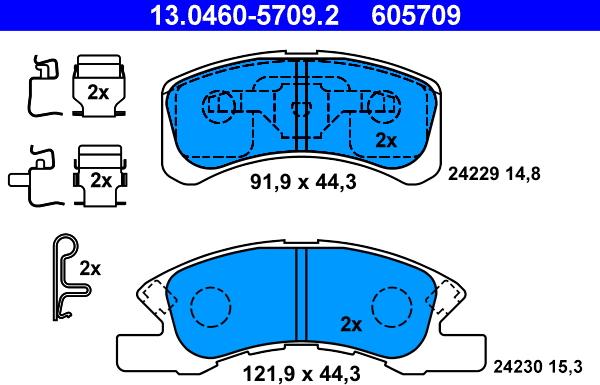 ATE 13.0460-5709.2 - Тормозные колодки, дисковые, комплект unicars.by