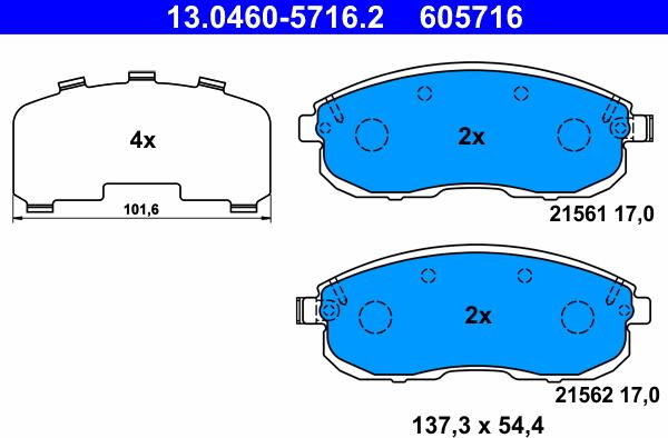 ATE 13.0460-5716.2 - Тормозные колодки, дисковые, комплект unicars.by