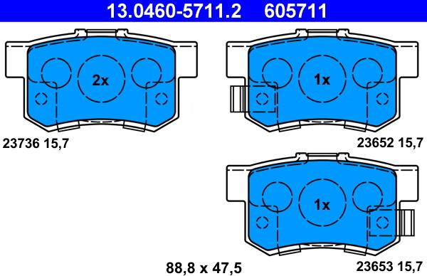 ATE 13.0460-5711.2 - Тормозные колодки, дисковые, комплект unicars.by