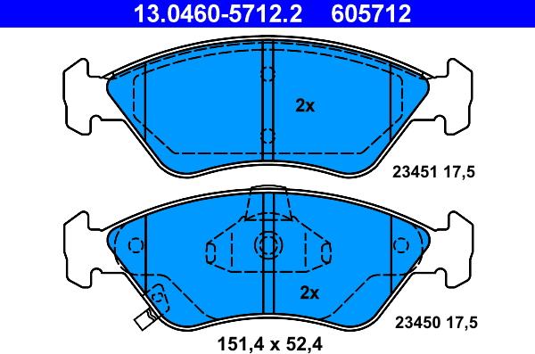 ATE 13.0460-5712.2 - Тормозные колодки, дисковые, комплект unicars.by