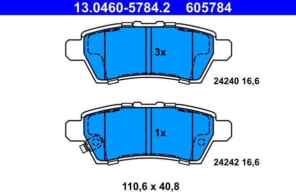 ATE 13.0460-5784.2 - Тормозные колодки, дисковые, комплект unicars.by