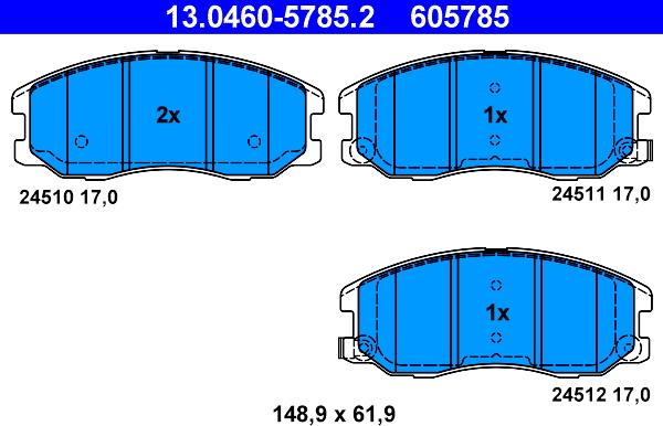 ATE 13.0460-5785.2 - Тормозные колодки, дисковые, комплект unicars.by