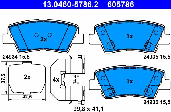 ATE 13.0460-5786.2 - Тормозные колодки, дисковые, комплект unicars.by