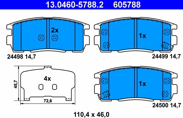 ATE 13.0460-5788.2 - Тормозные колодки, дисковые, комплект unicars.by