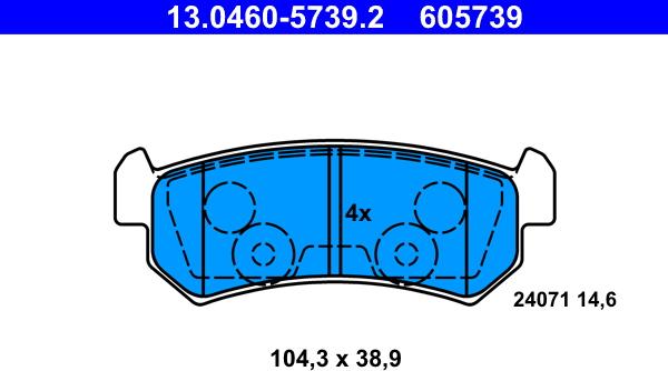 ATE 13.0460-5739.2 - Тормозные колодки, дисковые, комплект unicars.by