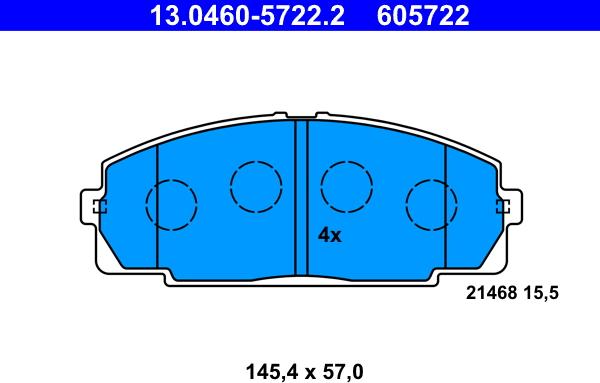 ATE 13.0460-5722.2 - Тормозные колодки, дисковые, комплект unicars.by