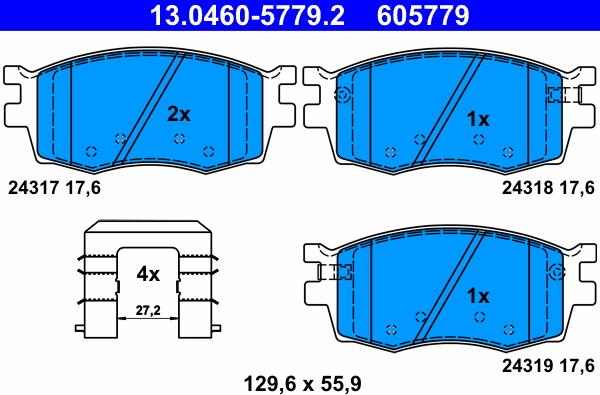 ATE 13.0460-5779.2 - Тормозные колодки, дисковые, комплект unicars.by