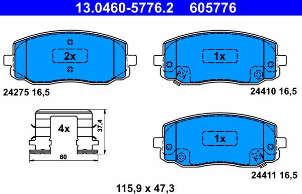 ATE 13.0460-5776.2 - Тормозные колодки, дисковые, комплект unicars.by