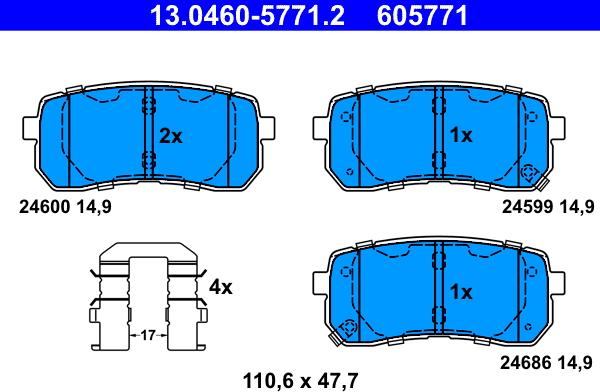 ATE 13.0460-5771.2 - Тормозные колодки, дисковые, комплект unicars.by