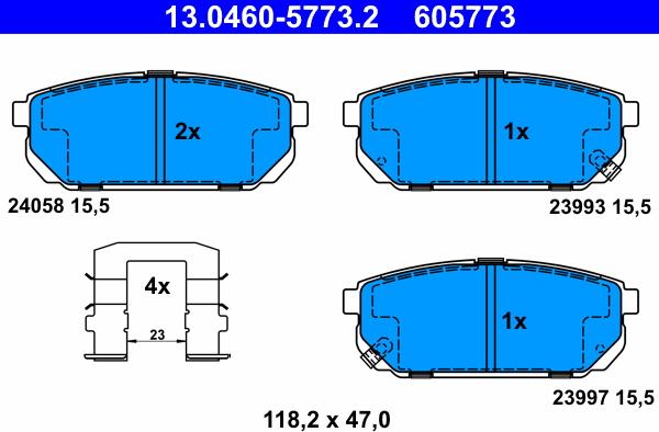 ATE 13.0460-5773.2 - Тормозные колодки, дисковые, комплект unicars.by