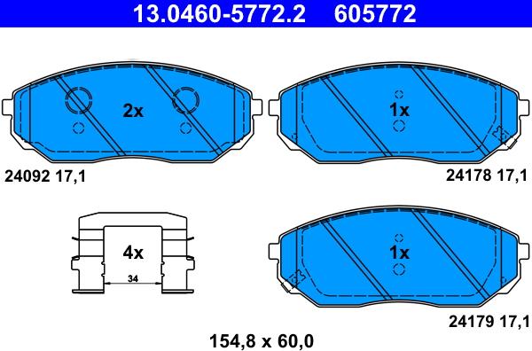 ATE 13.0460-5772.2 - Тормозные колодки, дисковые, комплект unicars.by