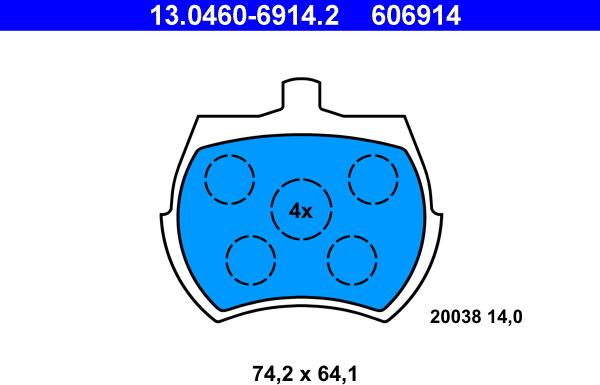 ATE 13.0460-6914.2 - Тормозные колодки, дисковые, комплект unicars.by