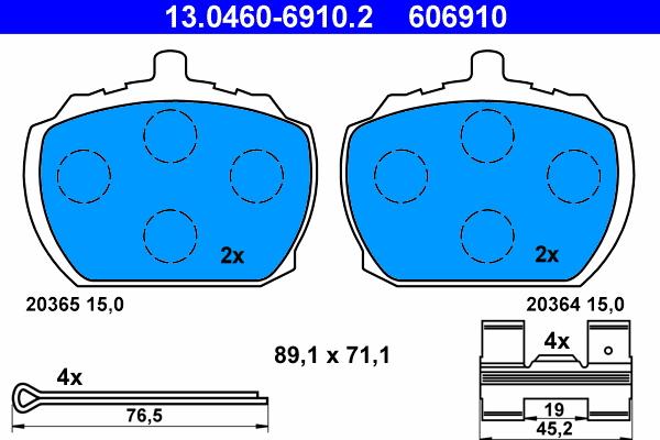 ATE 13.0460-6910.2 - Тормозные колодки, дисковые, комплект unicars.by