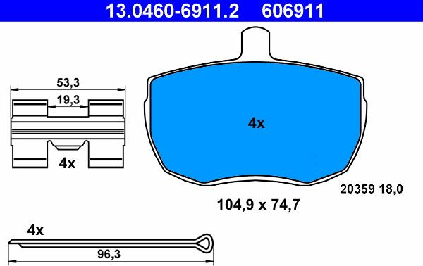 ATE 13.0460-6911.2 - Тормозные колодки, дисковые, комплект unicars.by