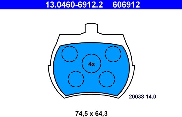 ATE 13.0460-6912.2 - Тормозные колодки, дисковые, комплект unicars.by