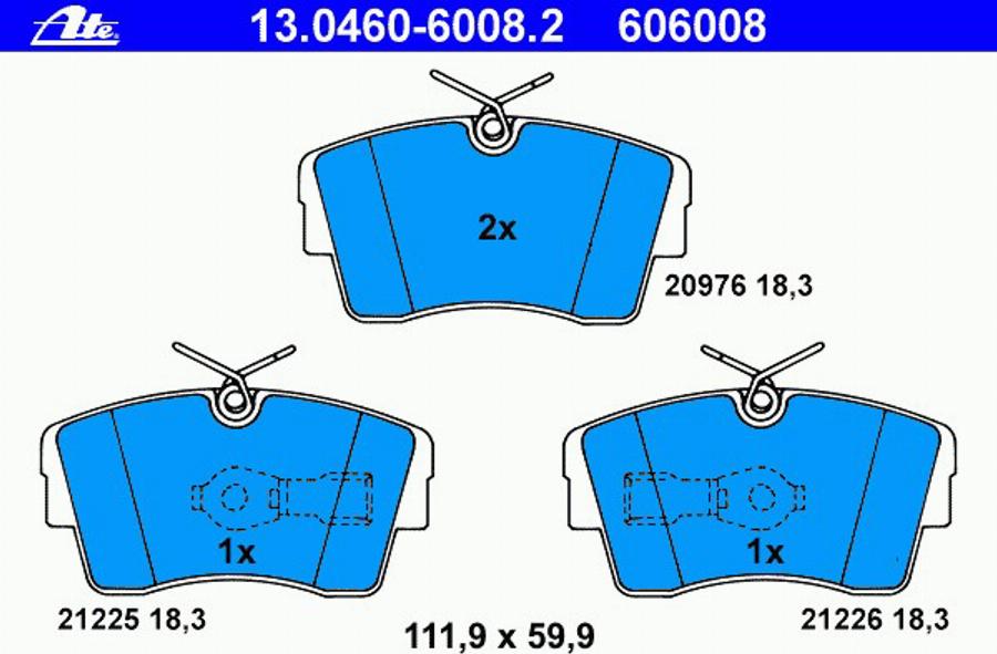 ATE 13.0460-6008.2 - Тормозные колодки, дисковые, комплект unicars.by