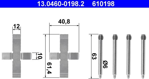 ATE 13.0460-0198.2 - Комплектующие для колодок дискового тормоза unicars.by