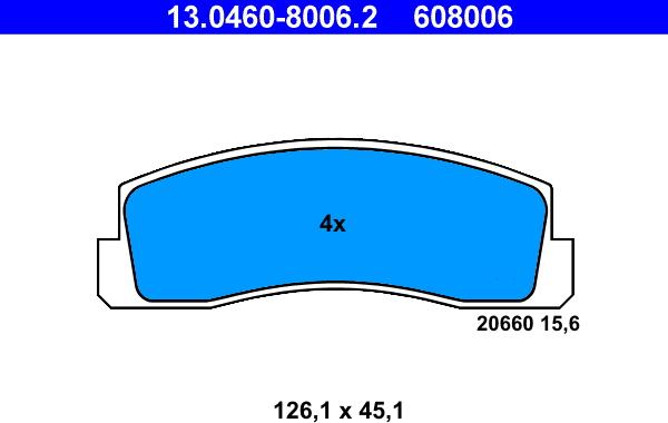 ATE 13.0460-8006.2 - Тормозные колодки, дисковые, комплект unicars.by