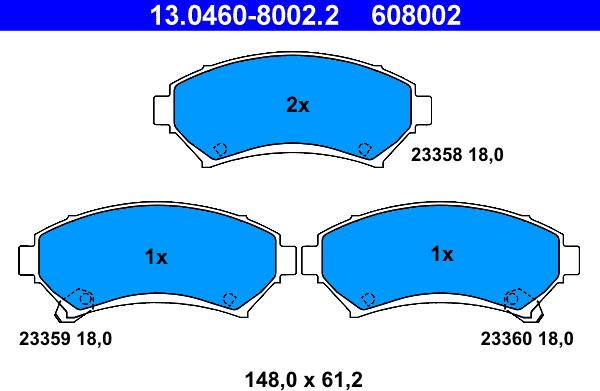 ATE 13.0460-8002.2 - Тормозные колодки, дисковые, комплект unicars.by