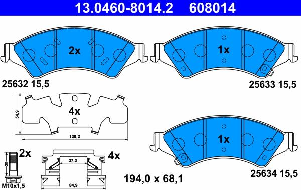 ATE 13.0460-8014.2 - Тормозные колодки, дисковые, комплект unicars.by