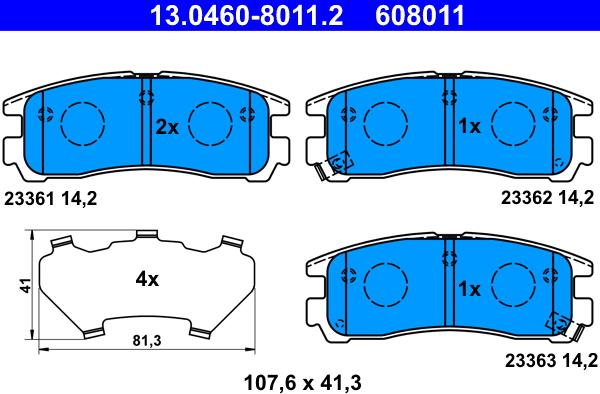 ATE 13.0460-8011.2 - Тормозные колодки, дисковые, комплект unicars.by