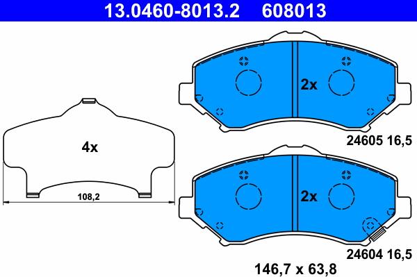 ATE 13.0460-8013.2 - Тормозные колодки, дисковые, комплект unicars.by