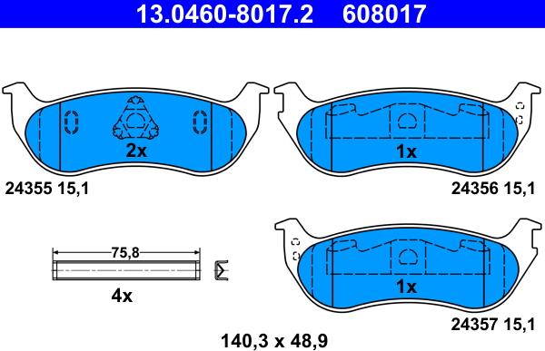 ATE 13.0460-8017.2 - Тормозные колодки, дисковые, комплект unicars.by