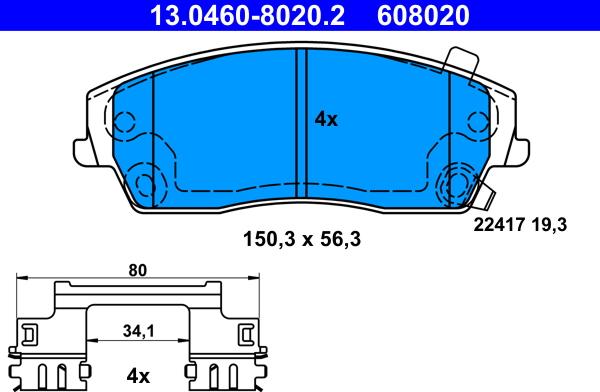 ATE 13.0460-8020.2 - Тормозные колодки, дисковые, комплект unicars.by