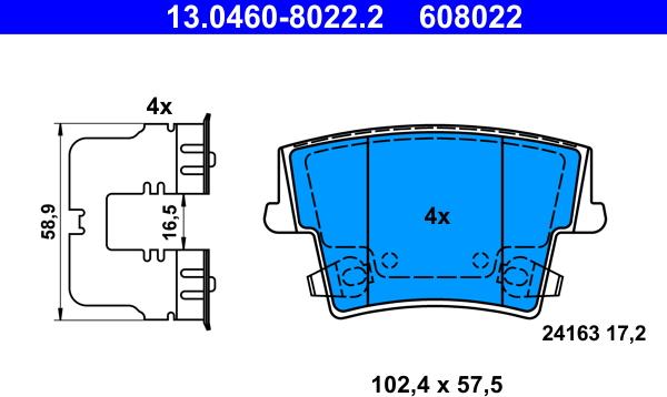 ATE 13.0460-8022.2 - Тормозные колодки, дисковые, комплект unicars.by