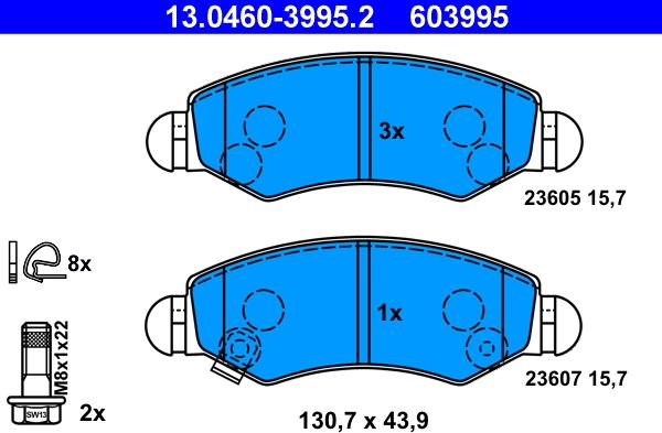 ATE 13.0460-3995.2 - Тормозные колодки, дисковые, комплект unicars.by