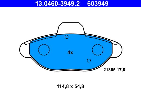 ATE 13.0460-3949.2 - Тормозные колодки, дисковые, комплект unicars.by