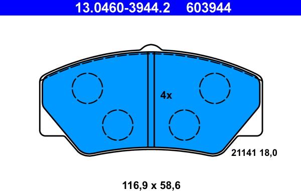 ATE 13.0460-3944.2 - Тормозные колодки, дисковые, комплект unicars.by