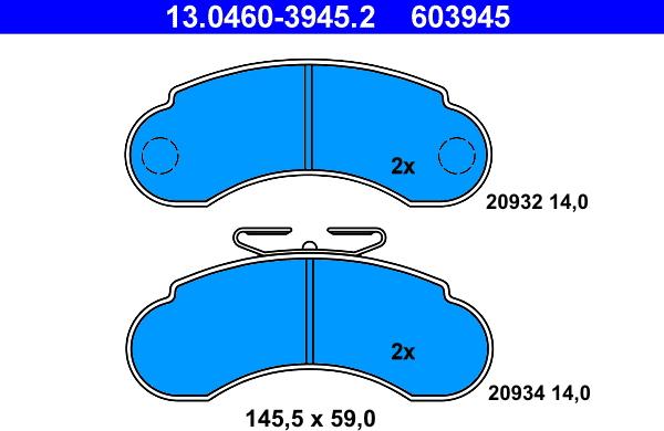 ATE 13.0460-3945.2 - Тормозные колодки, дисковые, комплект unicars.by