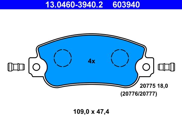 ATE 13.0460-3940.2 - Тормозные колодки, дисковые, комплект unicars.by