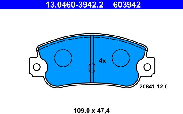 ATE 13.0460-3942.2 - Тормозные колодки, дисковые, комплект unicars.by