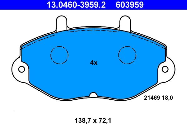 ATE 13.0460-3959.2 - Тормозные колодки, дисковые, комплект unicars.by