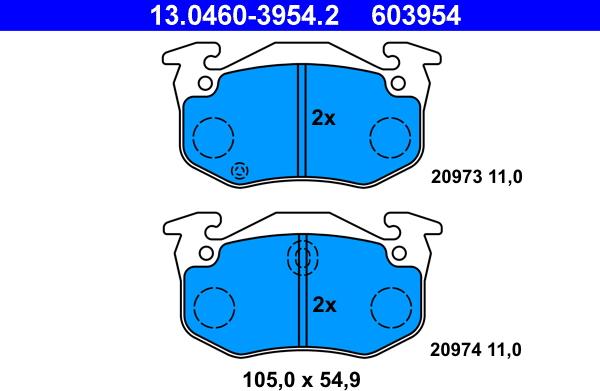 ATE 13.0460-3954.2 - Тормозные колодки, дисковые, комплект unicars.by