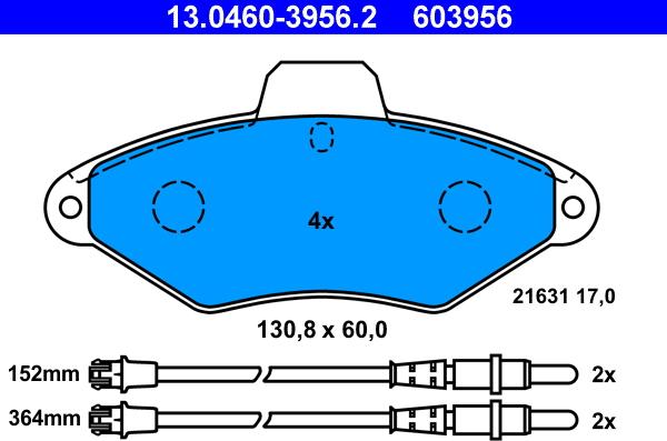 ATE 13.0460-3956.2 - Тормозные колодки, дисковые, комплект unicars.by