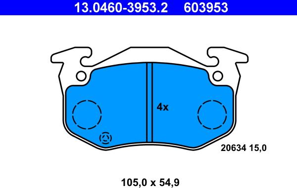 ATE 13.0460-3953.2 - Тормозные колодки, дисковые, комплект unicars.by