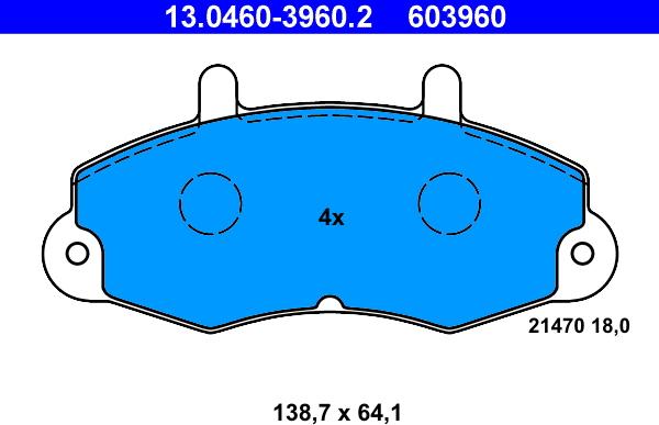 ATE 13.0460-3960.2 - Тормозные колодки, дисковые, комплект unicars.by